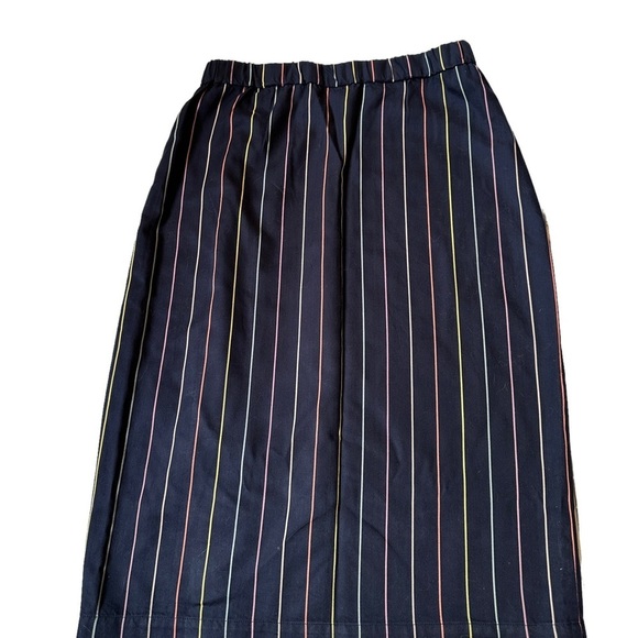 Marine Layer Navy Blue with Yellow, Pink, & Green Horizontal Midi Skirt | Size M - Picture 5 of 8